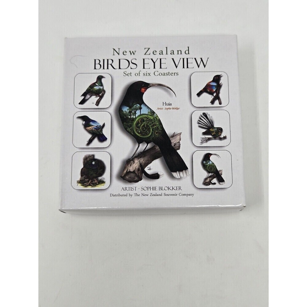 VINTAGE NEW ZEALAND BIRDS EYE VIEW COASTERS SET OF 6 SOPHIE BLOKKER ARTIST BOX